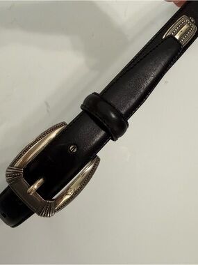 Fossil Black Leather Belt with Decorative Silver Buckle